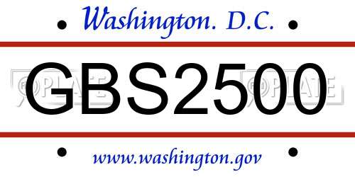 GBS2500 District Of Columbia License Plate
