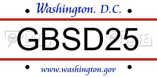 GBSD25 District Of Columbia License Plate