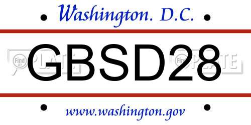 GBSD28 District Of Columbia License Plate