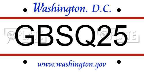GBSQ25 District Of Columbia License Plate