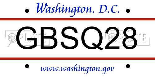GBSQ28 District Of Columbia License Plate