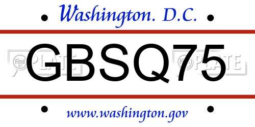 GBSQ75 District Of Columbia License Plate
