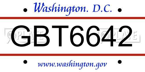 GBT6642 District Of Columbia License Plate