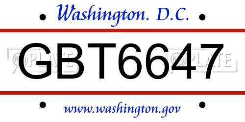 GBT6647 District Of Columbia License Plate