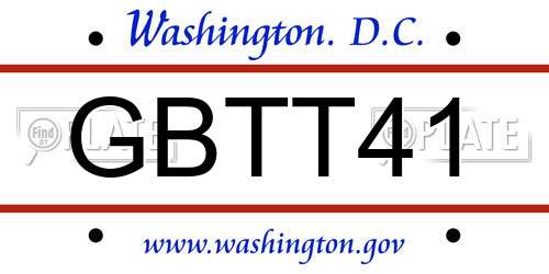 GBTT41 District Of Columbia License Plate