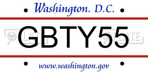 GBTY55 District Of Columbia License Plate