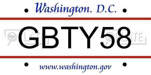 GBTY58 District Of Columbia License Plate