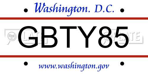 GBTY85 District Of Columbia License Plate