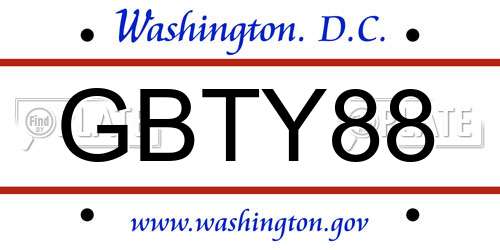 GBTY88 District Of Columbia License Plate