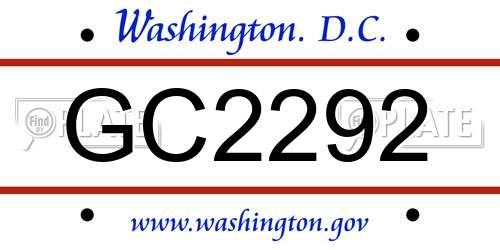 GC2292 District Of Columbia License Plate