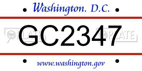 GC2347 District Of Columbia License Plate