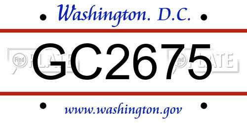 GC2675 District Of Columbia License Plate