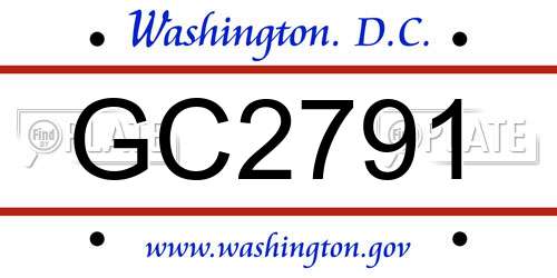 GC2791 District Of Columbia License Plate