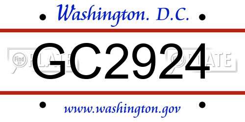 GC2924 District Of Columbia License Plate