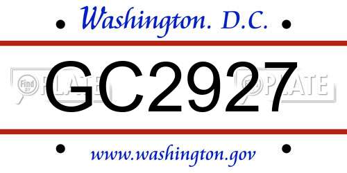 GC2927 District Of Columbia License Plate