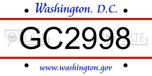 GC2998 District Of Columbia License Plate