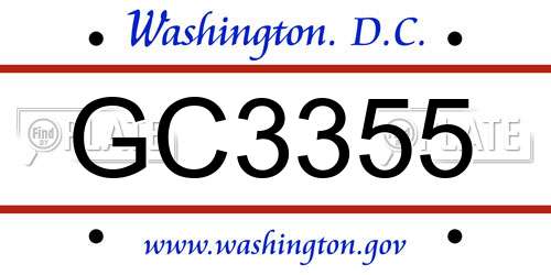 GC3355 District Of Columbia License Plate