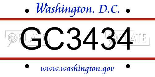 GC3434 District Of Columbia License Plate