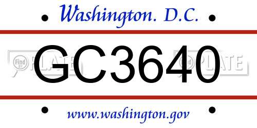 GC3640 District Of Columbia License Plate
