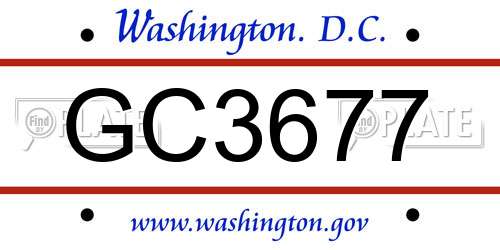 GC3677 District Of Columbia License Plate