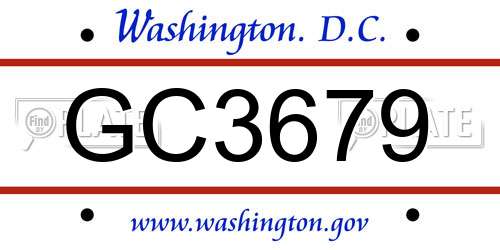 GC3679 District Of Columbia License Plate