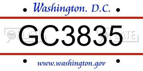 GC3835 District Of Columbia License Plate