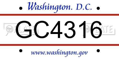 GC4316 District Of Columbia License Plate