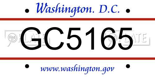 GC5165 District Of Columbia License Plate