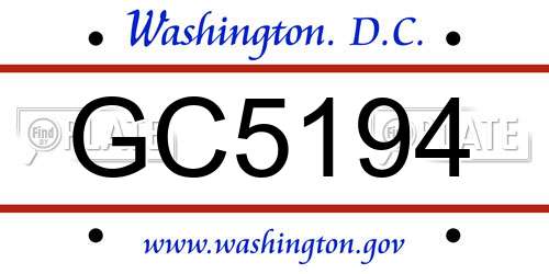 GC5194 District Of Columbia License Plate
