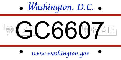 GC6607 District Of Columbia License Plate