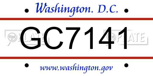 GC7141 District Of Columbia License Plate
