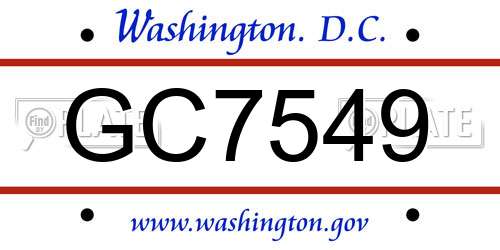 GC7549 District Of Columbia License Plate