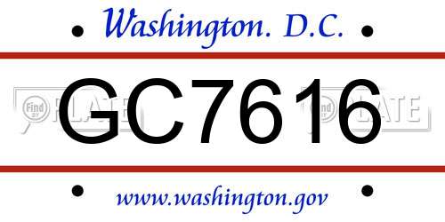 GC7616 District Of Columbia License Plate