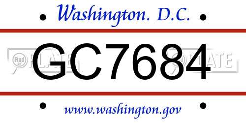 GC7684 District Of Columbia License Plate