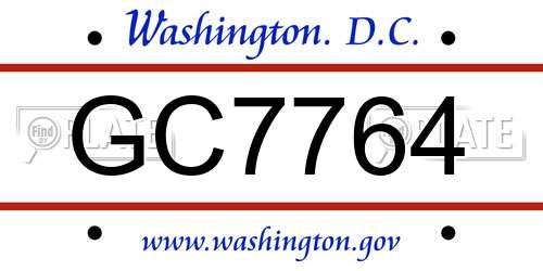 GC7764 District Of Columbia License Plate