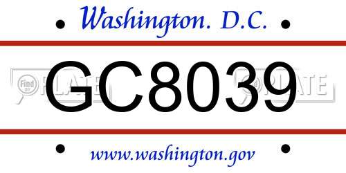 GC8039 District Of Columbia License Plate