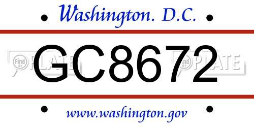 GC8672 District Of Columbia License Plate