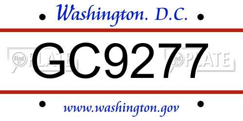 GC9277 District Of Columbia License Plate