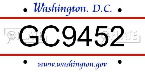 GC9452 District Of Columbia License Plate