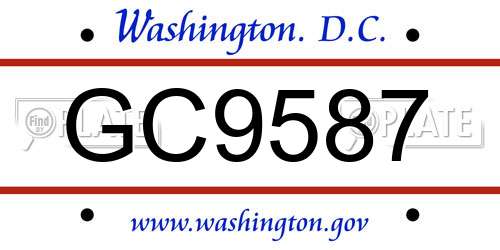 GC9587 District Of Columbia License Plate