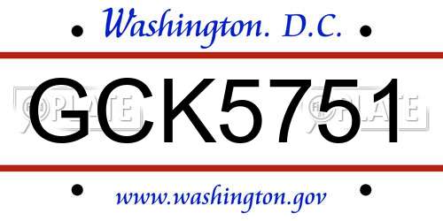 GCK5751 District Of Columbia License Plate