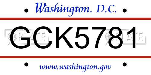 GCK5781 District Of Columbia License Plate