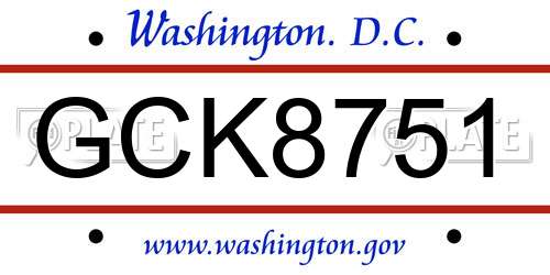 GCK8751 District Of Columbia License Plate