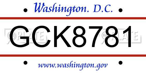 GCK8781 District Of Columbia License Plate