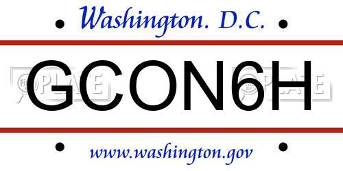 GCON6H District Of Columbia License Plate