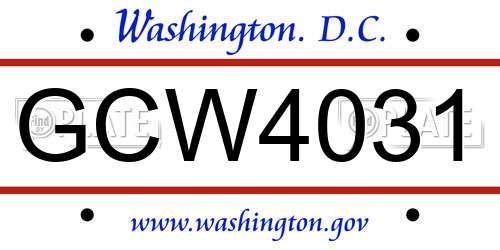 GCW4031 District Of Columbia License Plate