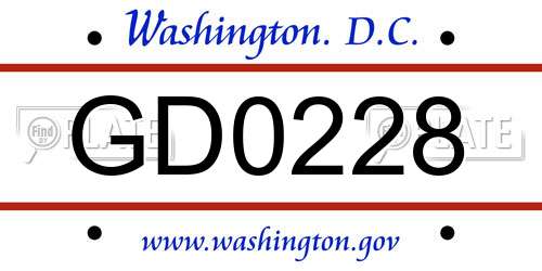 GD0228 District Of Columbia License Plate