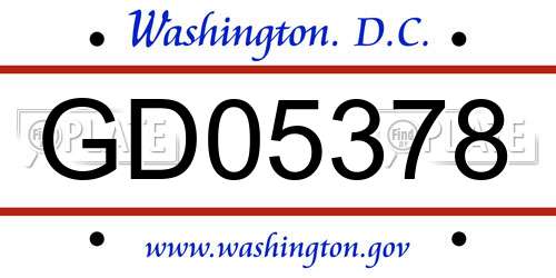 GD05378 District Of Columbia License Plate