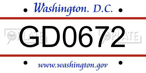 GD0672 District Of Columbia License Plate
