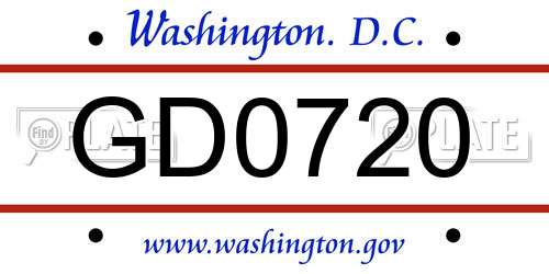 GD0720 District Of Columbia License Plate